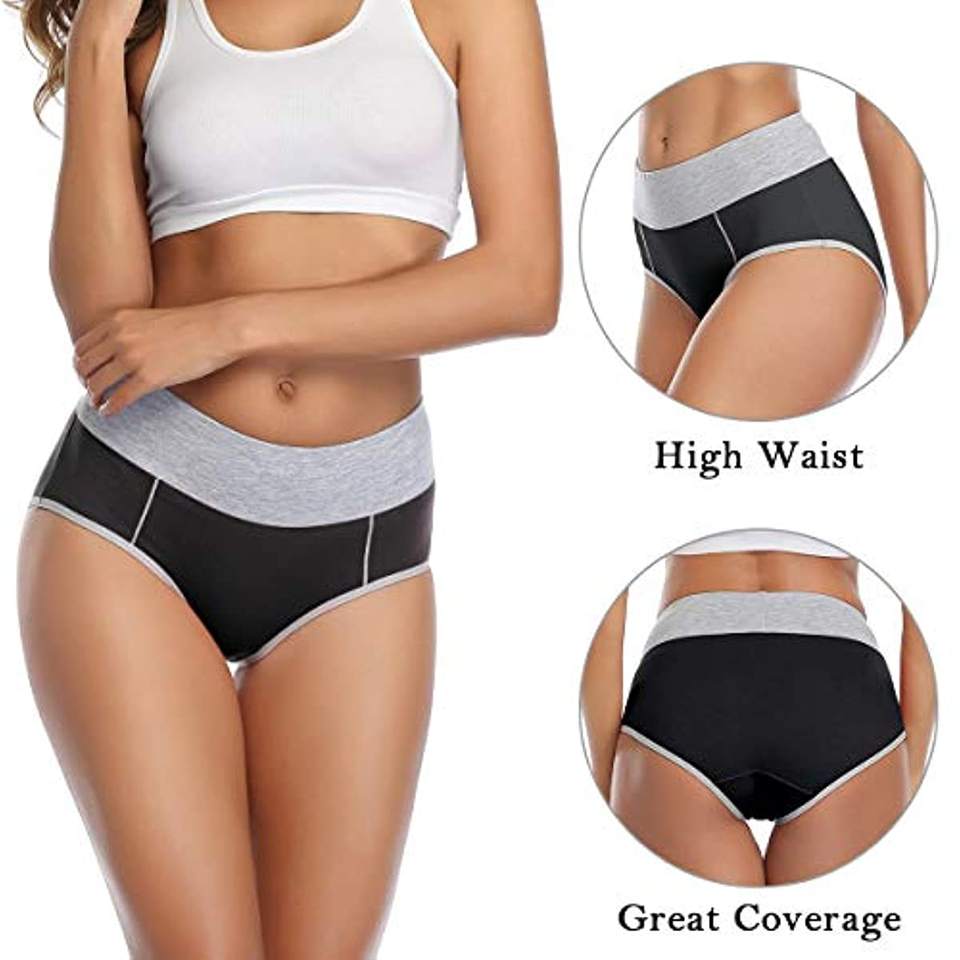 héBei Women's High Waisted So Ft Breathable Panties Stretch Briefs Cotton Underwear Adults Regular Plus Size 5 Pack